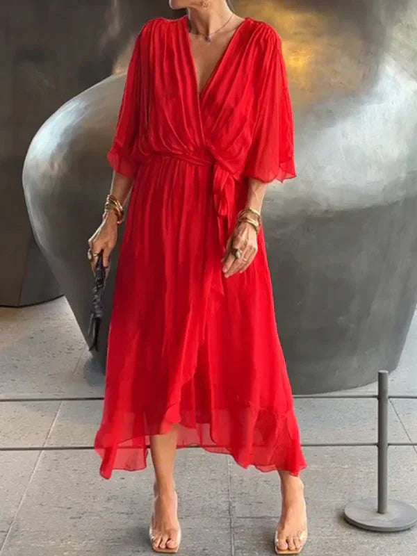 Loungewear Club™ | Robe midi en chiffon avec effet portefeuille