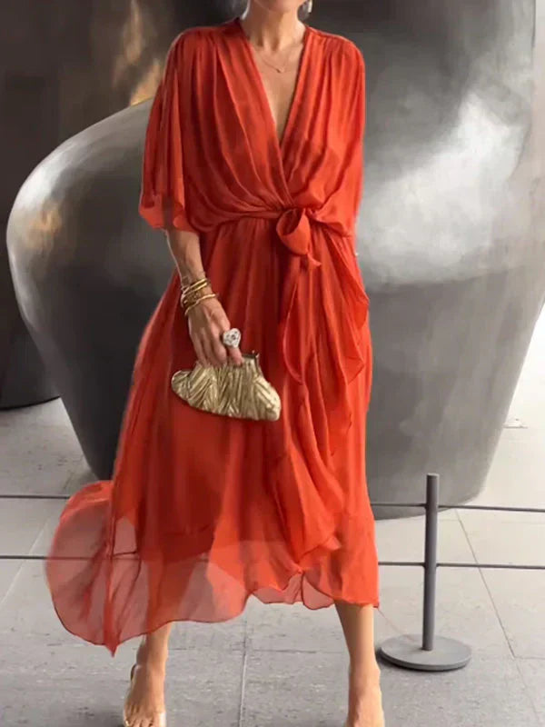 Loungewear Club™ | Robe midi en chiffon avec effet portefeuille