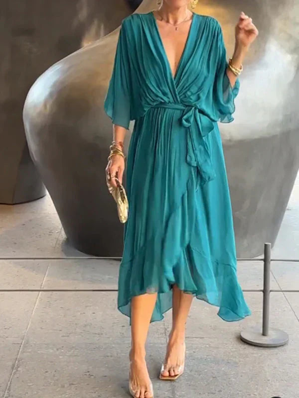 Loungewear Club™ | Robe midi en chiffon avec effet portefeuille