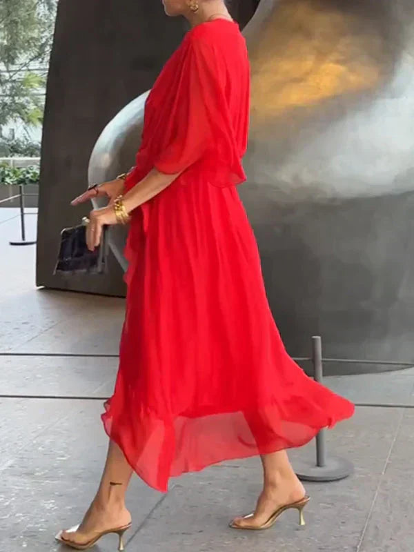 Loungewear Club™ | Robe midi en chiffon avec effet portefeuille
